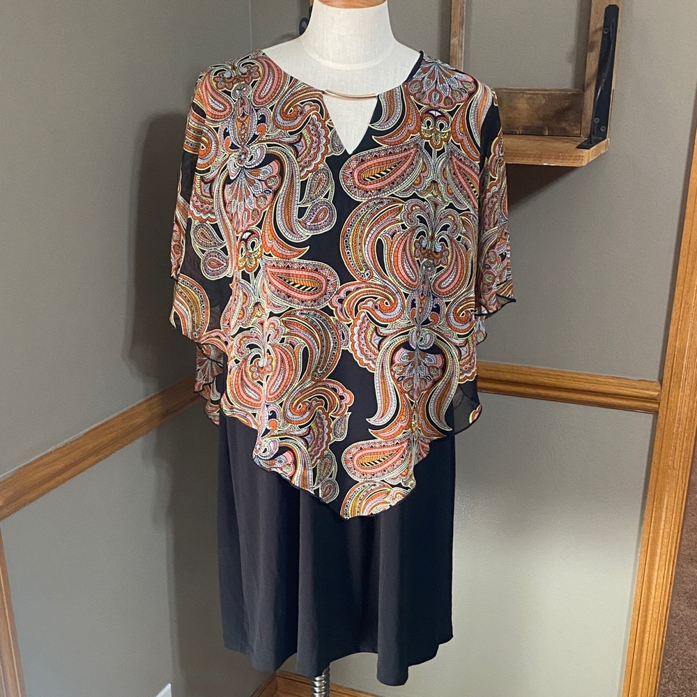 Enfocus Black Dress with paisley print Overlay size 20W